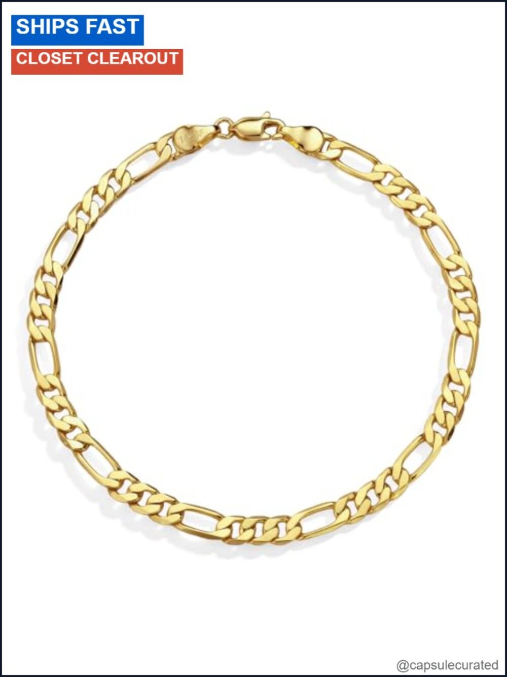 14K Gold-Filled Figaro Chain Bracelet 5mm Diamond-Cut Unisex Stackable